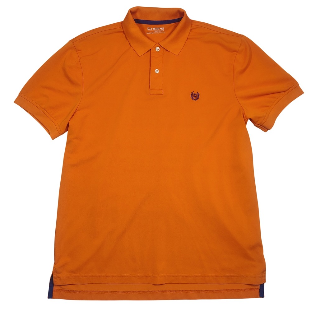 Chaps Polo Shirt Mens Medium Orange Performance Stretch Solid‎ Polyester Blend
